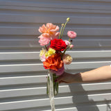 Gia Studio - Daily Vase with reflexed roses, tulips, and seasonal blooms in bubble vase. 